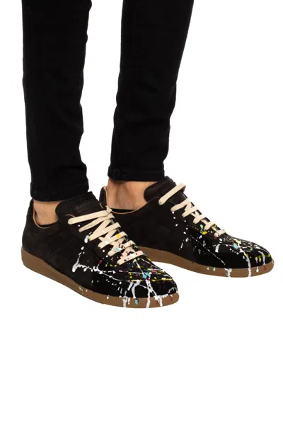 Maison Margiela Replica Paint Splatter Leather Sneakers Size 10 In Black