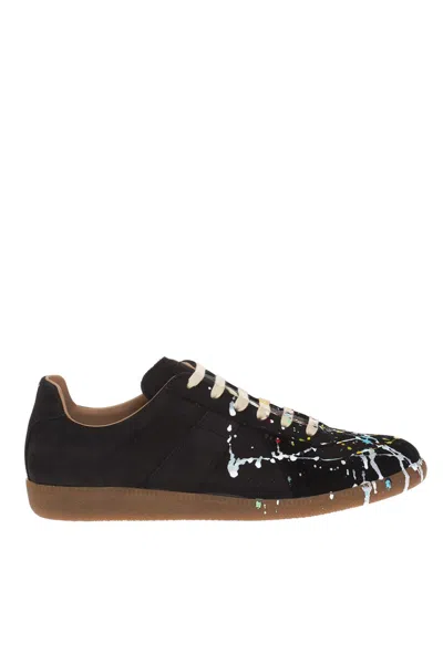 Maison Margiela Replica Paint Splatter Leather Sneakers Size 10 In Black
