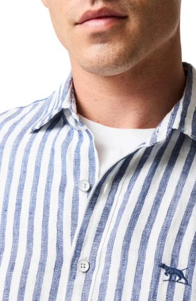 Rodd & Gunn Seadown Original Fit Stripe Linen Button-up Shirt In Blue