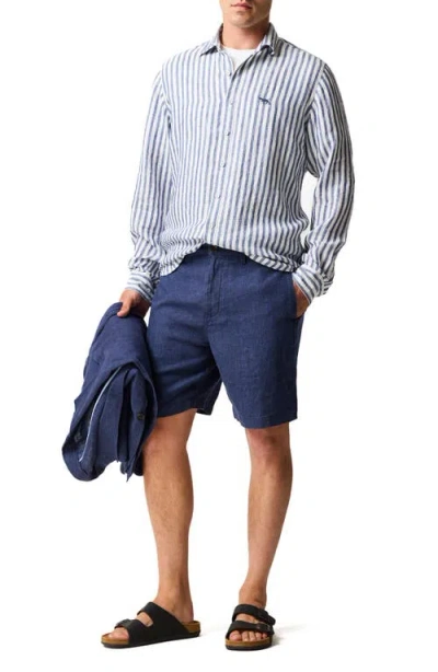 Rodd & Gunn Seadown Original Fit Stripe Linen Button-up Shirt In Blue