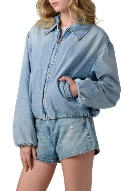 Blanknyc Bottomless Brunch Denim Bomber Jacket In Blue