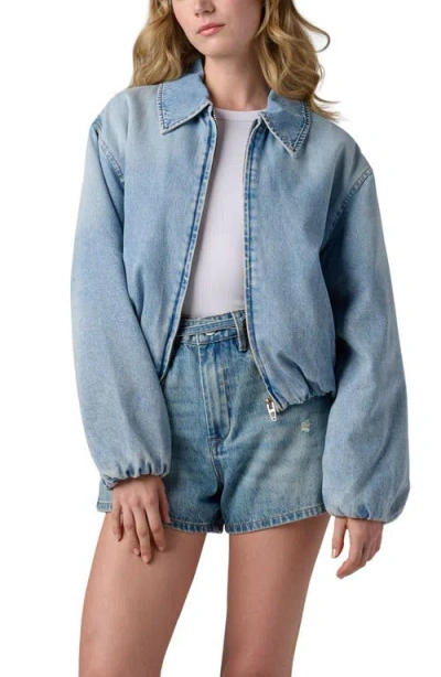 Blanknyc Bottomless Brunch Denim Bomber Jacket In Blue