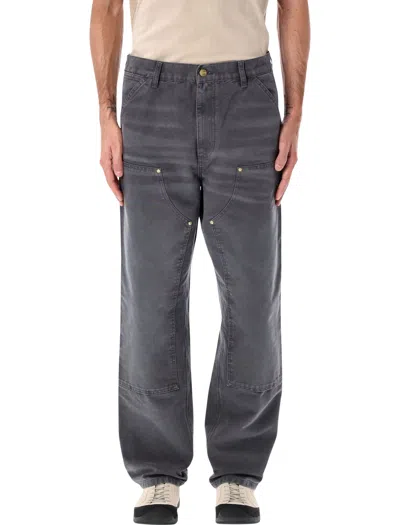 Carhartt Wip Double Knee Pants In Dearborn Canvas In Gray