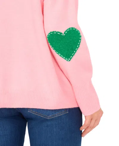 Cece Heart Elbow Patch Crew Pullover In Pink