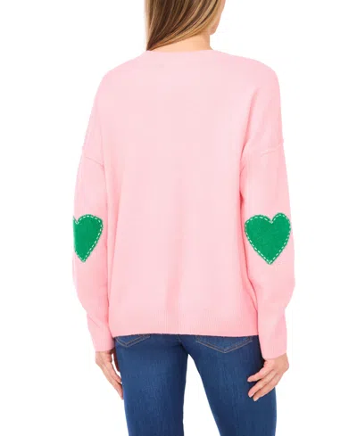 Cece Heart Elbow Patch Crew Pullover In Pink