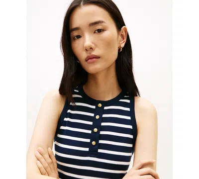 Tommy Hilfiger Sleeveless Dress Gold Buttons Striped Skirt In Blue
