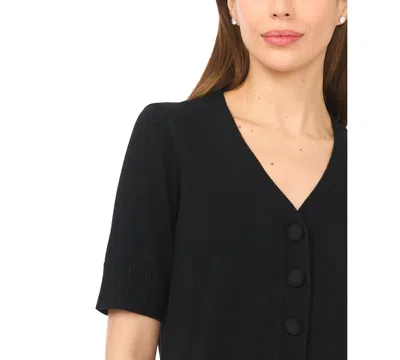 Cece Covered Button Short Sleeve Cardigan In Black