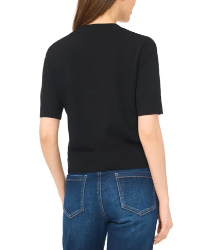 Cece Covered Button Short Sleeve Cardigan In Black
