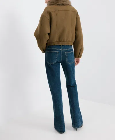 Mango Wool Blend Jacket With Fur Collar In Brown