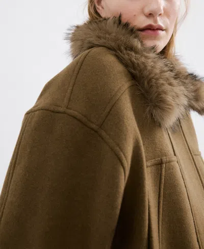 Mango Wool Blend Jacket With Fur Collar In Brown