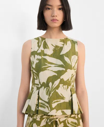 Mango Printed Peplum Top In Green
