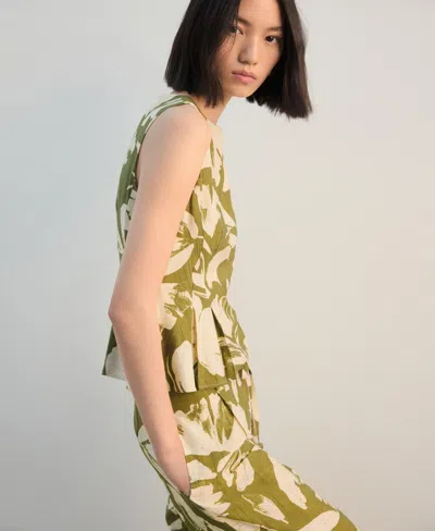 Mango Printed Peplum Top In Green