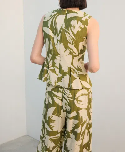 Mango Printed Peplum Top In Green