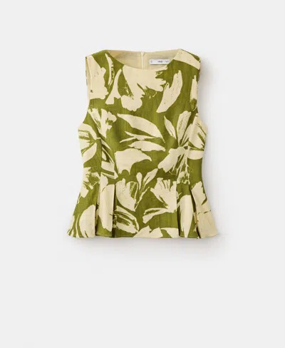Mango Printed Peplum Top In Green