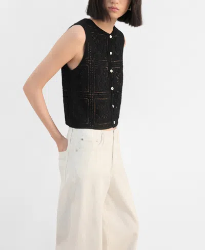 Mango Crochet Top With Buttons Black In Black