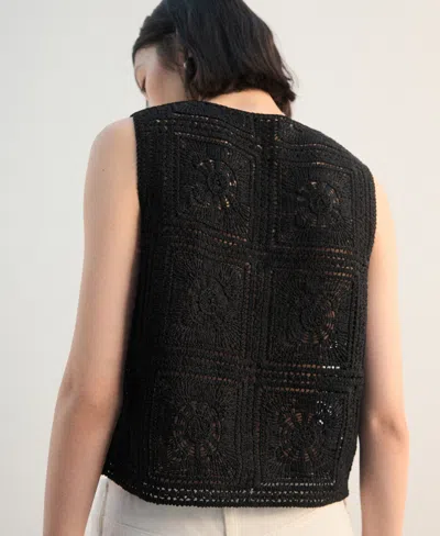 Mango Crochet Top With Buttons Black In Black