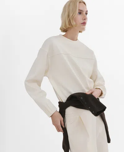Mango Ruched Sleeve Sweatshirt In White
