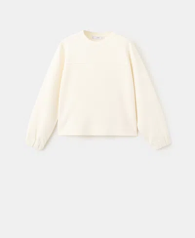 Mango Ruched Sleeve Sweatshirt In White