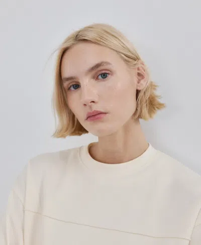Mango Ruched Sleeve Sweatshirt In White