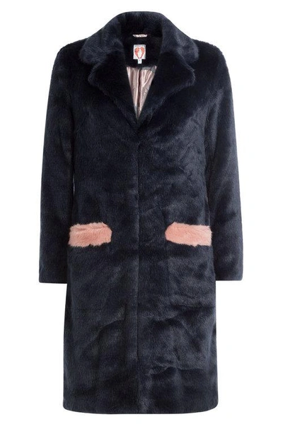 Shrimps Faux Fur Coat With Contrast Trim, Navy/pink In Multicolored