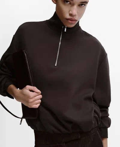 Mango High Neck Balloon Sweatshirt In Brown