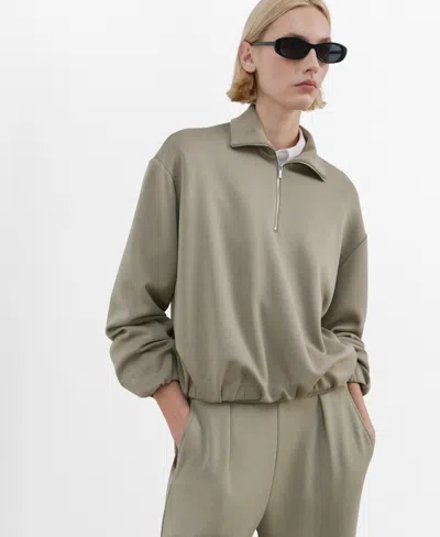 Mango High Neck Balloon Sweatshirt Khaki In Brown