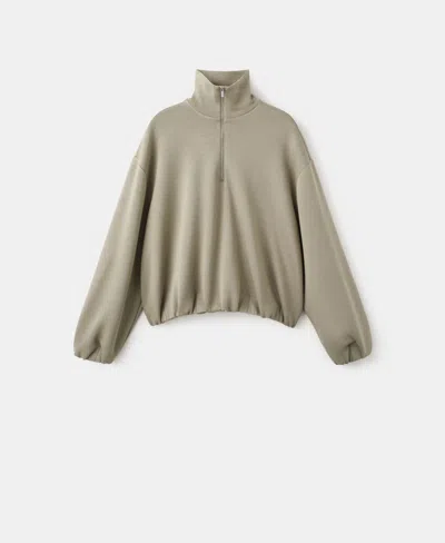 Mango High Neck Balloon Sweatshirt Khaki In Brown