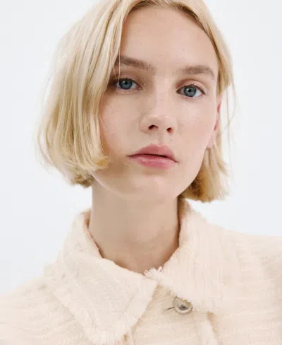 Mango Tweed Jacket In White