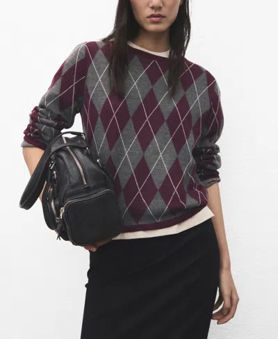 Mango Argyle Crewneck Sweater In Brown