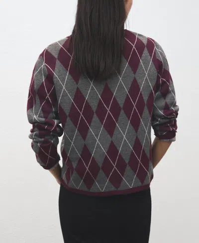 Mango Argyle Crewneck Sweater In Brown