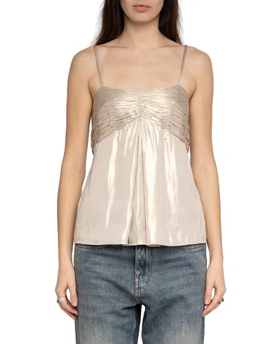 Zadig & Voltaire Womens Gold Cippie Pleated Satin Cami Top In Neutral