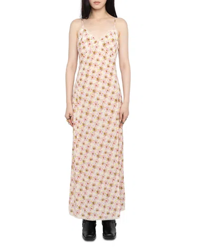 Zadig & Voltaire Ramelil Mirror Flowers Lace Trim Crepe Slipdress In Neutral