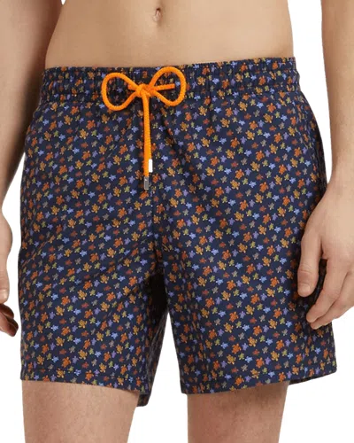 Vilebrequin Men Long Swim Shorts Micro Ronde Des Tortues In Orange