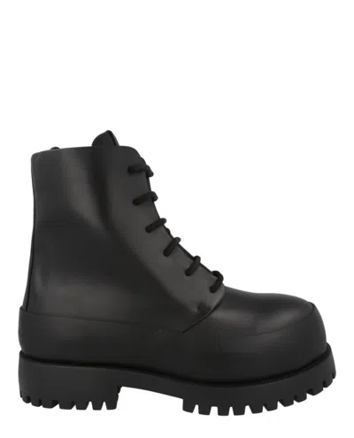 Ferragamo Rubberized Leather Combat Boots In Black
