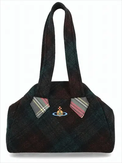 Vivienne Westwood Rectangular Wool Shoulder Bag With Plaid Pattern In Multi