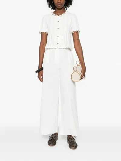 Maje Womens Ecru Belted Wide-leg Tweed Trousers In White