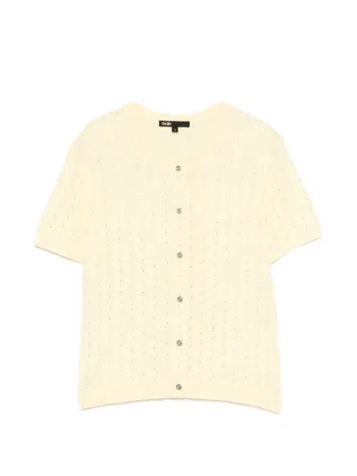 Maje Womens Yellow Rhinestone-embellished Knitted Cotton Cardigan