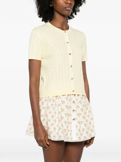 Maje Womens Yellow Rhinestone-embellished Knitted Cotton Cardigan
