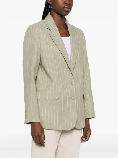 Maje Pinstripe-pattern Blazer In Green