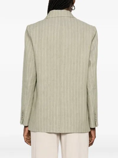 Maje Pinstripe-pattern Blazer In Green