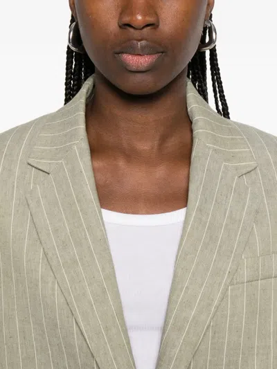 Maje Pinstripe-pattern Blazer In Green