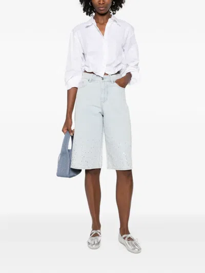 Maje Rhinestone Bermuda Shorts In Blue