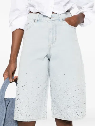 Maje Rhinestone Bermuda Shorts In Blue