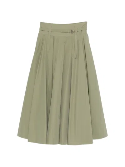 Maje Womens Khaki Pleated Belted-waist Cotton-blend Maxi Skirt In Green