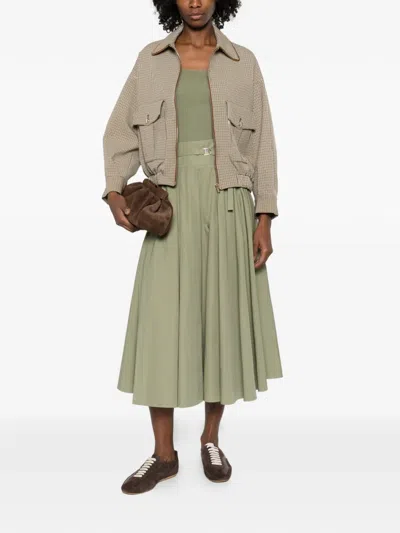 Maje Womens Khaki Pleated Belted-waist Cotton-blend Maxi Skirt In Green