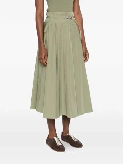Maje Womens Khaki Pleated Belted-waist Cotton-blend Maxi Skirt In Green