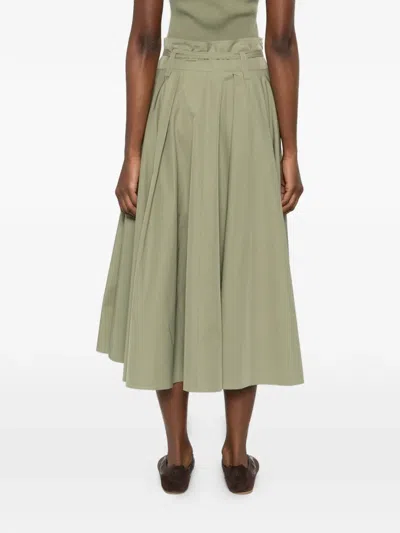 Maje Womens Khaki Pleated Belted-waist Cotton-blend Maxi Skirt In Green