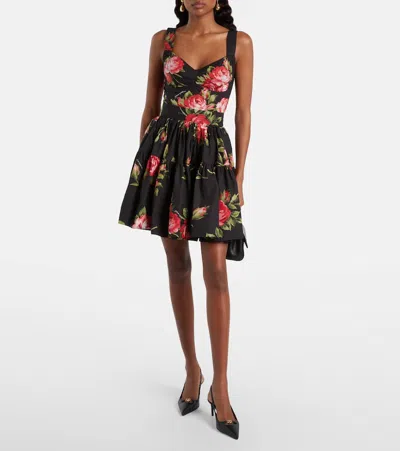 Dolce & Gabbana Top Nero In Seta Con Stampa Floreale Dolce E Gabbana In Black