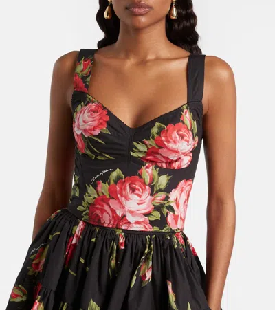 Dolce & Gabbana Top Nero In Seta Con Stampa Floreale Dolce E Gabbana In Black