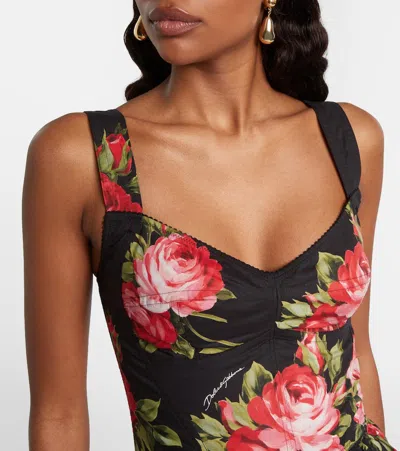 Dolce & Gabbana Top Nero In Seta Con Stampa Floreale Dolce E Gabbana In Black